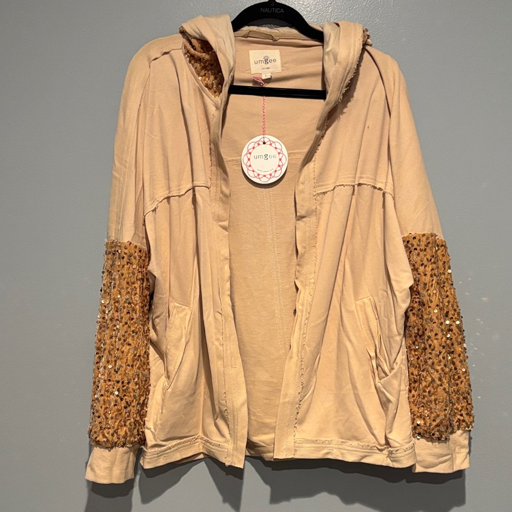 Umgee Beige Jacket with Sequin Sleeves